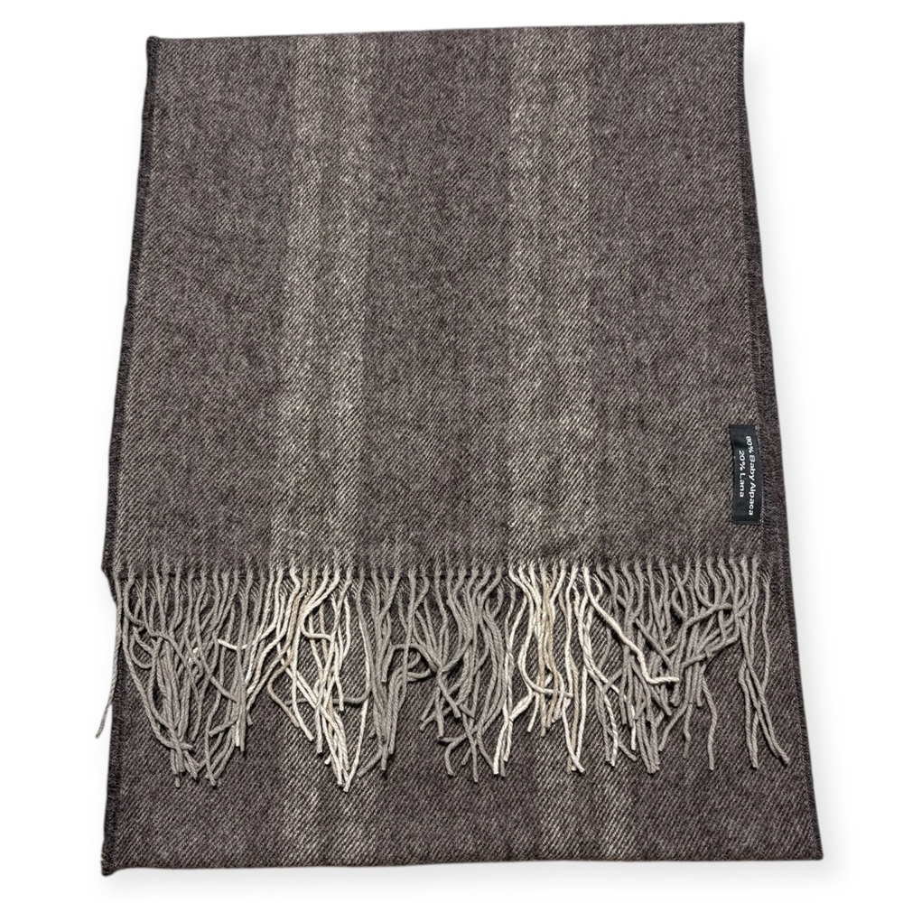 Baby Alpaca Wool Blend Fringed Scarf in Brown & Tan